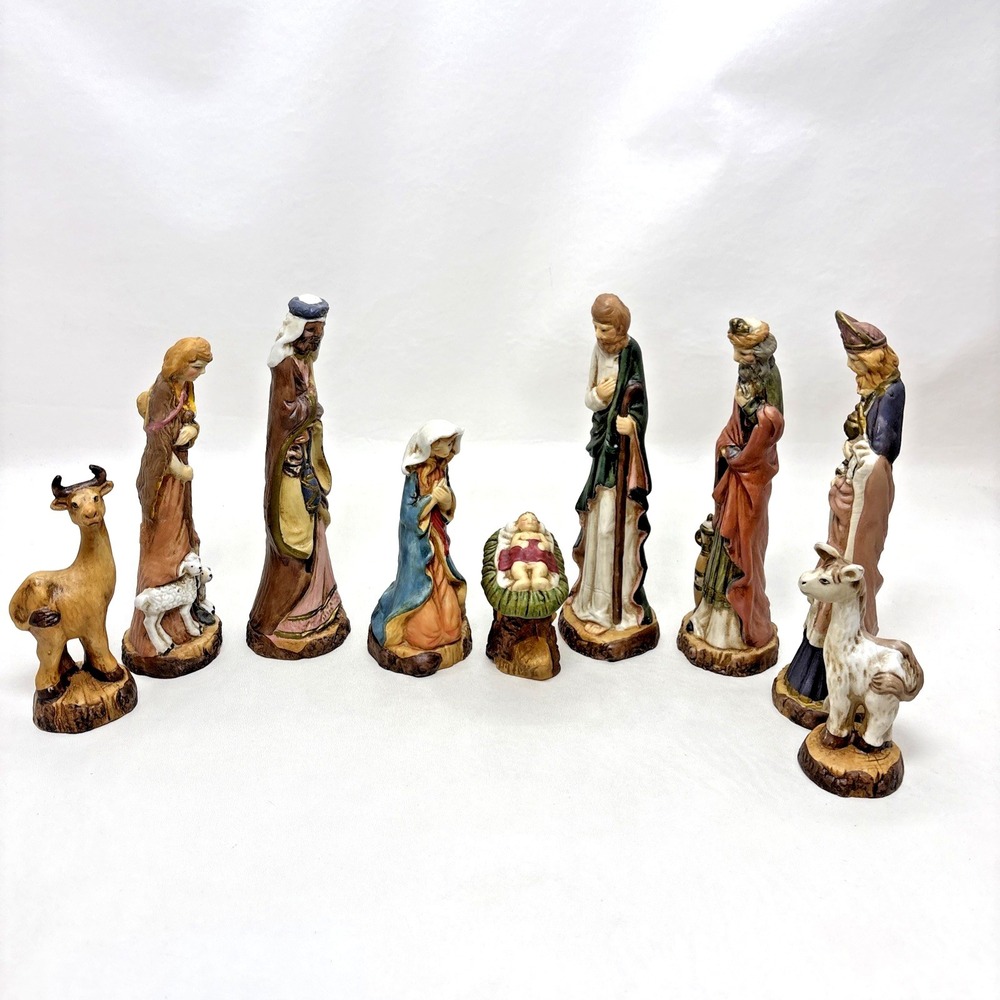 Nativity Set Collector Edition 9 Piece Hand Painted Porcelain Pencil Vtg 90s